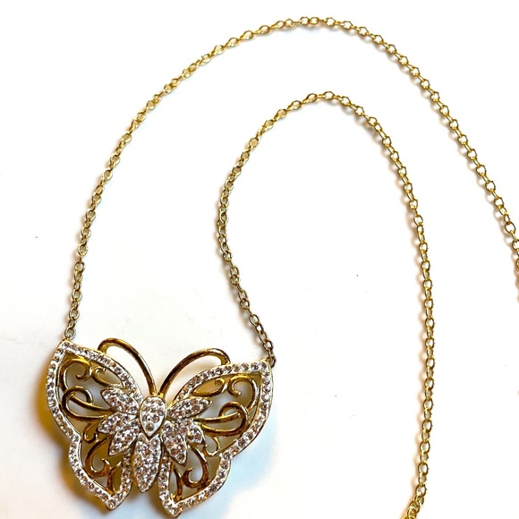 Gold Over Sterling Silver Crystal Butterfly Necklace - Picture 4 of 6